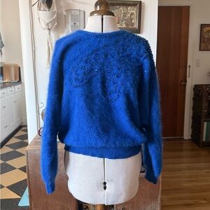 Rad Blue Beaded Vintage 80’s Angora Bat Wing Oversized Sweater
